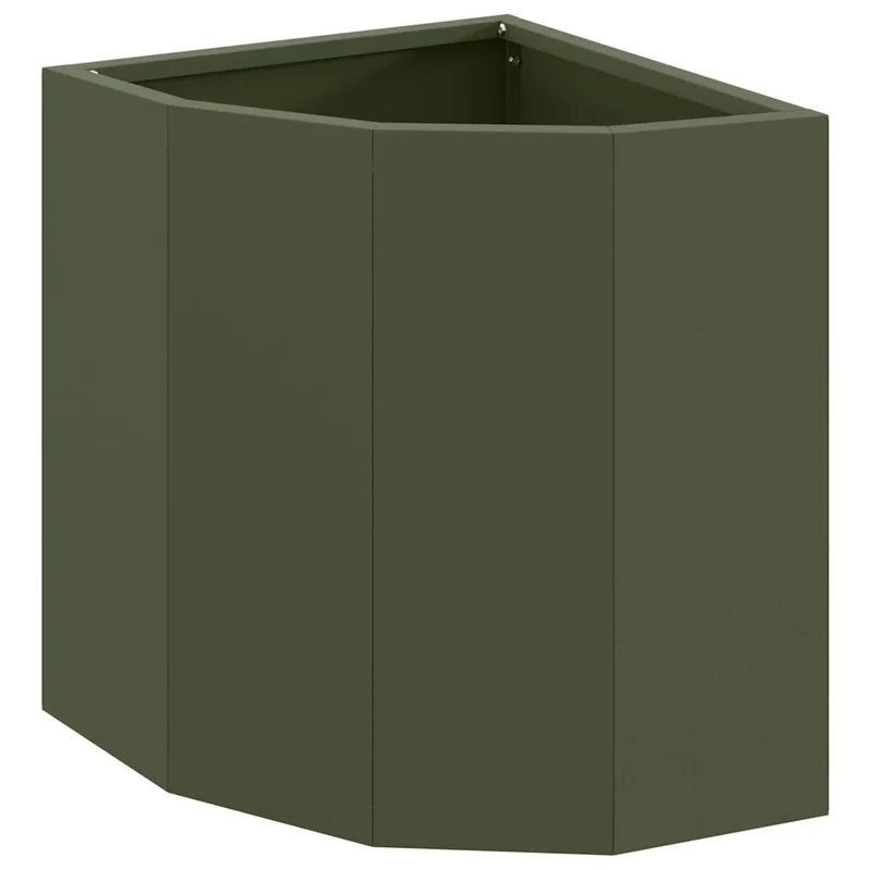 Jardinière d'angle moderne épurée extérieure 30 x 30 x 35 cm en acier vert olive 02_0052897