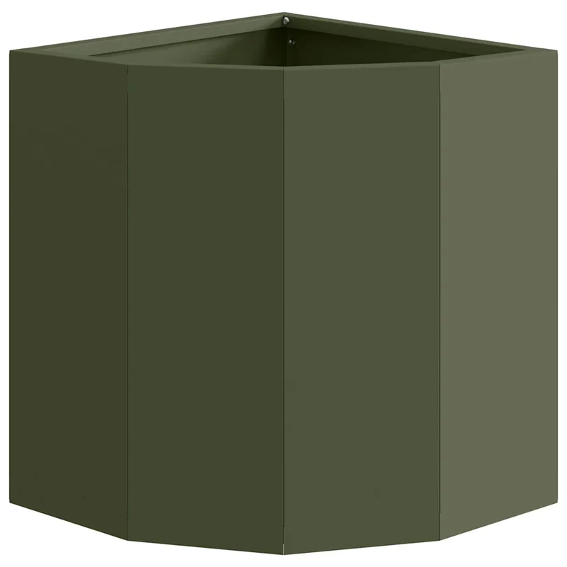 Jardinière d'angle moderne épurée extérieure 30 x 30 x 35 cm en acier vert olive 02_0052897
