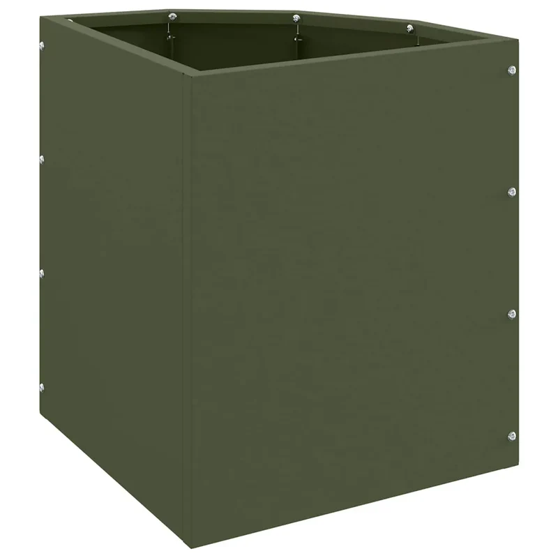 Jardinière d'angle moderne épurée extérieure 30 x 30 x 35 cm en acier vert olive 02_0052897