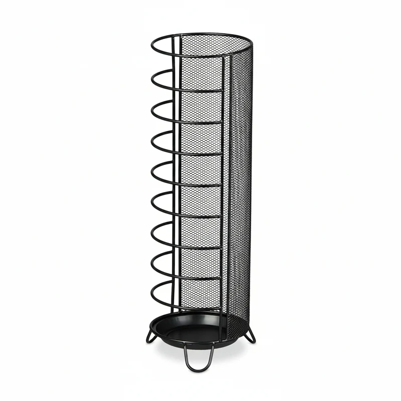 Porte-parapluie rond élégant et pratique 44 x 16 cm pour entrée couloir bureau en acier noir 13_0014123