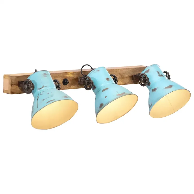 Lampe murale industrielle avec 3 abat-jours 65 x 25 cm ambiance cosy en fer bleu délavé 02_0047481
