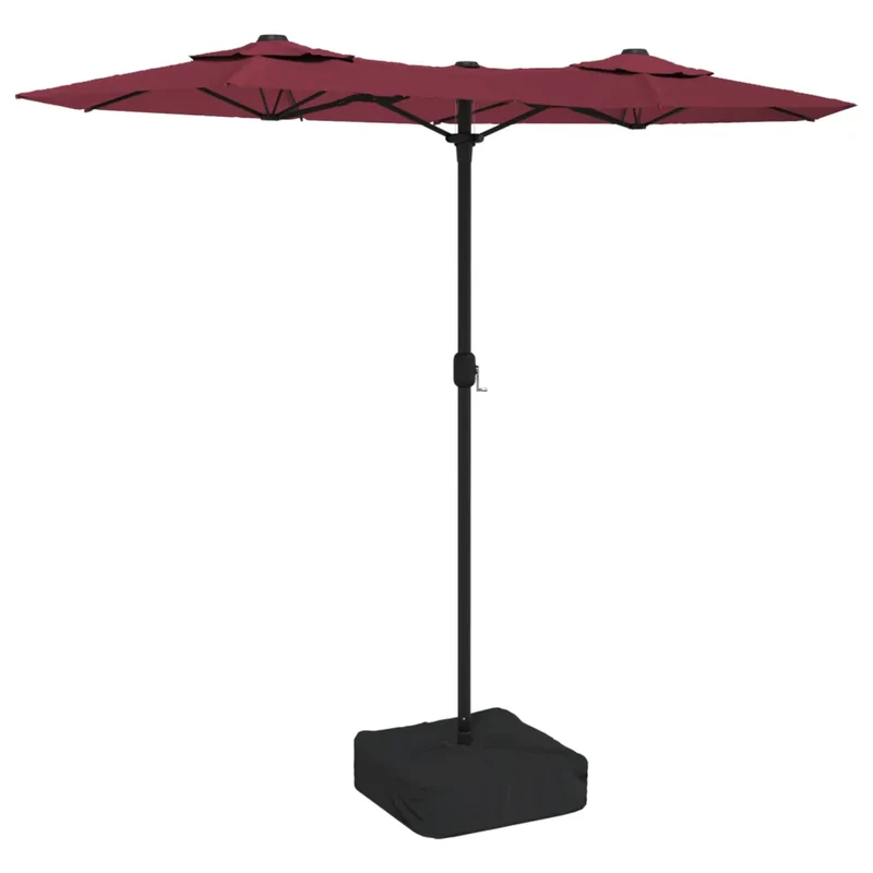 Parasol de jardin double tête 316 x 145 cm protection UV avec base solide style contemporain en polyester rouge bordeaux 02_0047389