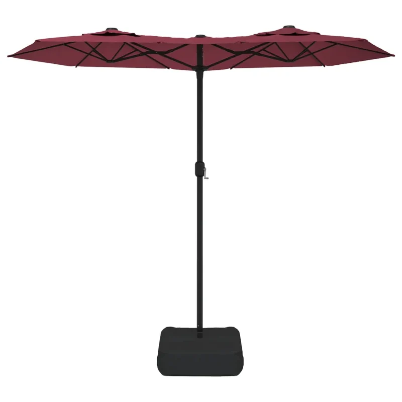 Parasol de jardin double tête 316 x 145 cm protection UV avec base solide style contemporain en polyester rouge bordeaux 02_0047389