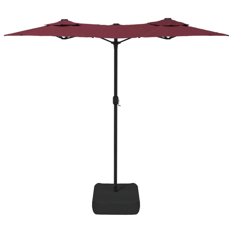 Parasol de jardin double tête 316 x 145 cm protection UV avec base solide style contemporain en polyester rouge bordeaux 02_0047389