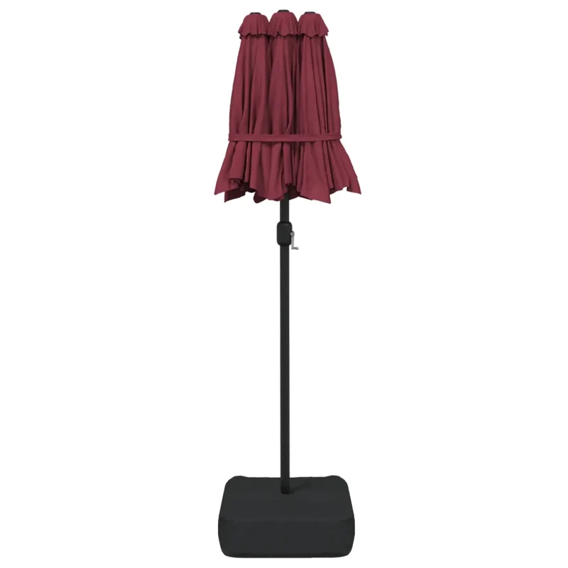 Parasol de jardin double tête 316 x 145 cm protection UV avec base solide style contemporain en polyester rouge bordeaux 02_0047389