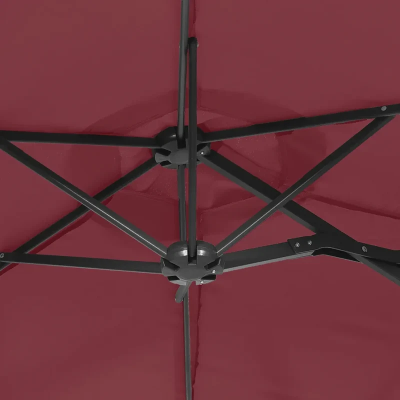 Parasol de jardin double tête 316 x 145 cm protection UV avec base solide style contemporain en polyester rouge bordeaux 02_0047389