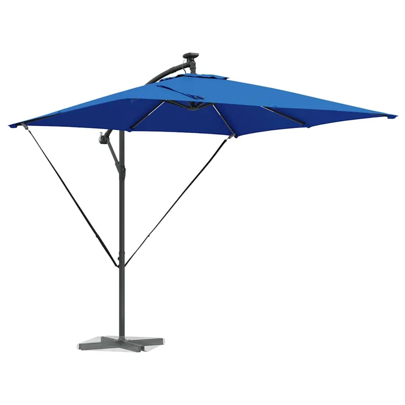 Parasol banane déporté inclinable 249 x 249 x 250 cm design moderne espace extérieur en acier bleu 02_0058776