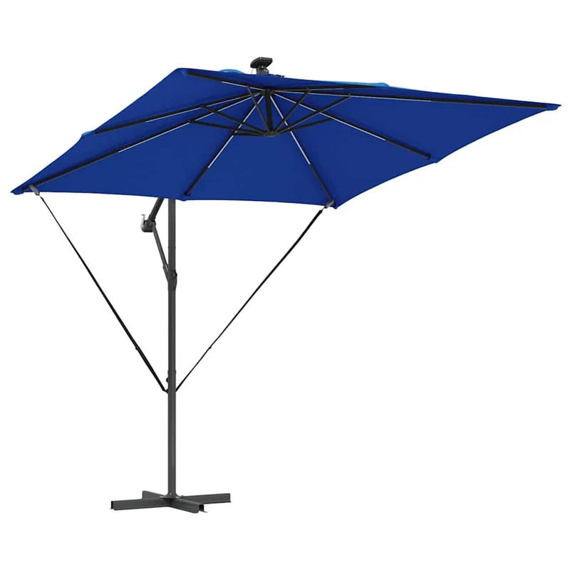 Parasol banane déporté inclinable 249 x 249 x 250 cm design moderne espace extérieur en acier bleu 02_0058776