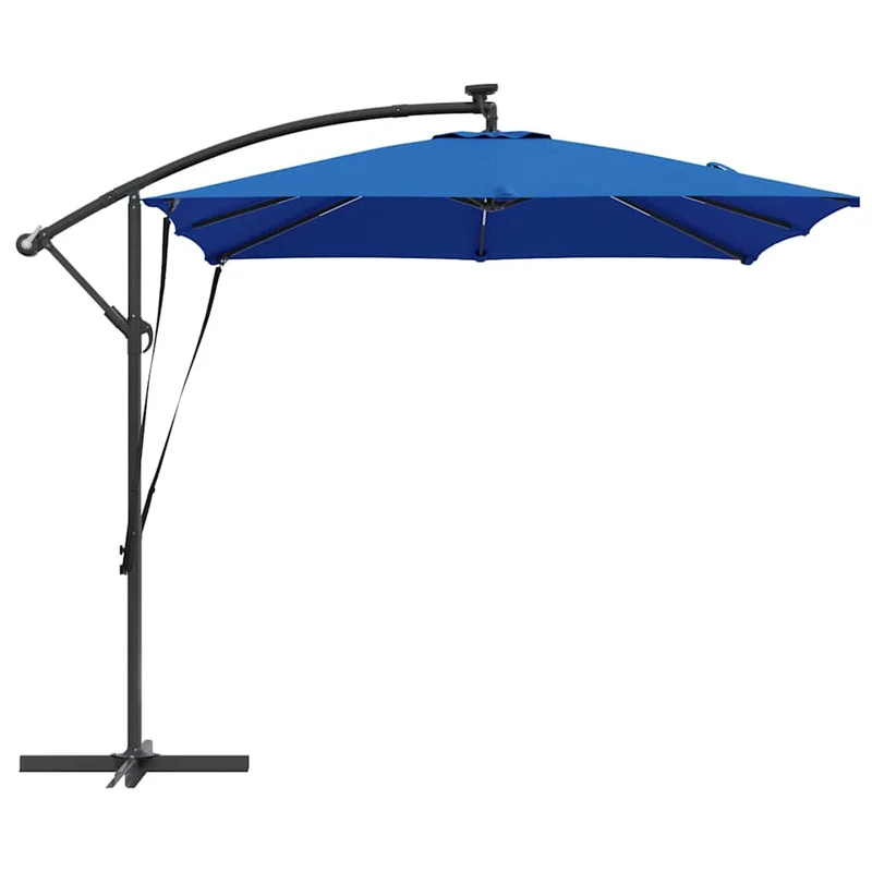 Parasol banane déporté inclinable 249 x 249 x 250 cm design moderne espace extérieur en acier bleu 02_0058776