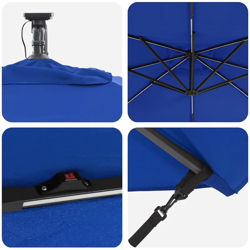 Parasol banane déporté inclinable 249 x 249 x 250 cm design moderne espace extérieur en acier bleu 02_0058776