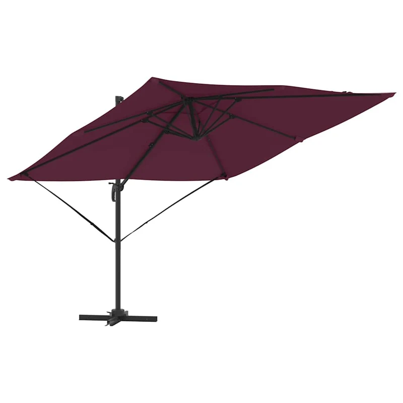 Parasol cantilever rectangulaire 286 x 284 x 265 cm fonction inclinable et rotation 360° style moderne en aluminium rouge 02_0058713