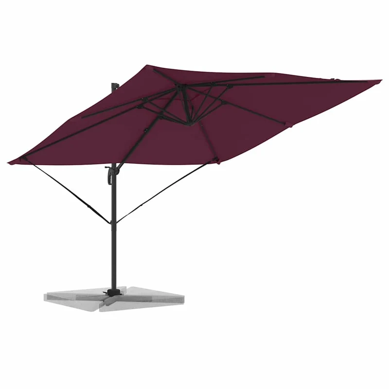 Parasol cantilever rectangulaire 286 x 284 x 265 cm fonction inclinable et rotation 360° style moderne en aluminium rouge 02_0058713