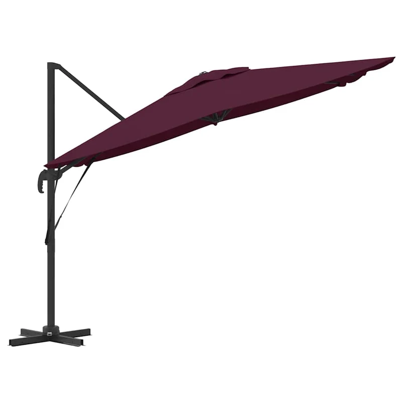 Parasol cantilever rectangulaire 286 x 284 x 265 cm fonction inclinable et rotation 360° style moderne en aluminium rouge 02_0058713