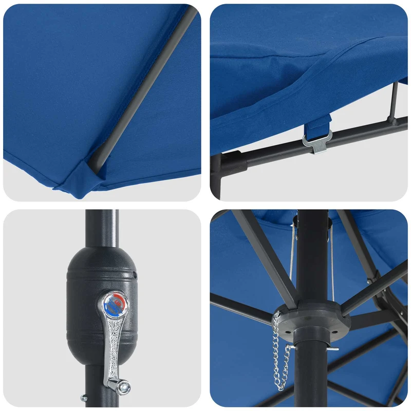 Parasol de jardin pliable moderne avec éclairage LED 385 x 209 x 244 cm en polyester azur 02_0058689