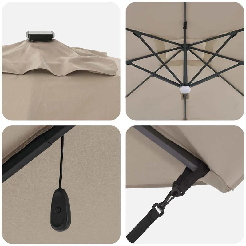 Parasol rectangulaire inclinable de jardin 286 x 284 x 270 cm design moderne en polyester taupe 02_0058726