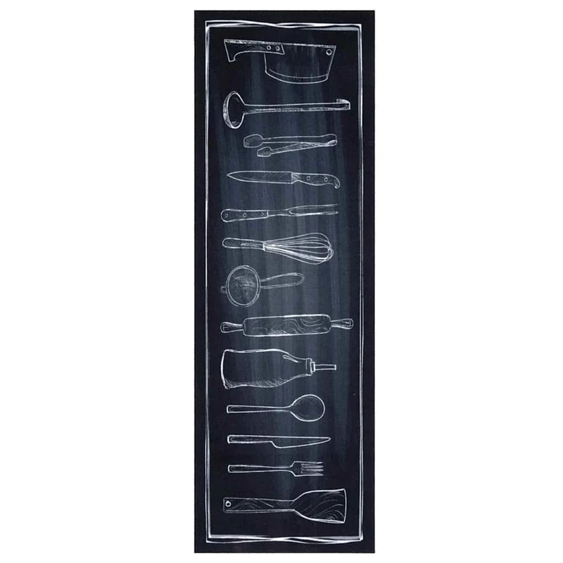 Tapis de cuisine rectangulaire antidérapant doux moderne 180 x 60 cm en velours noir 02_0058990