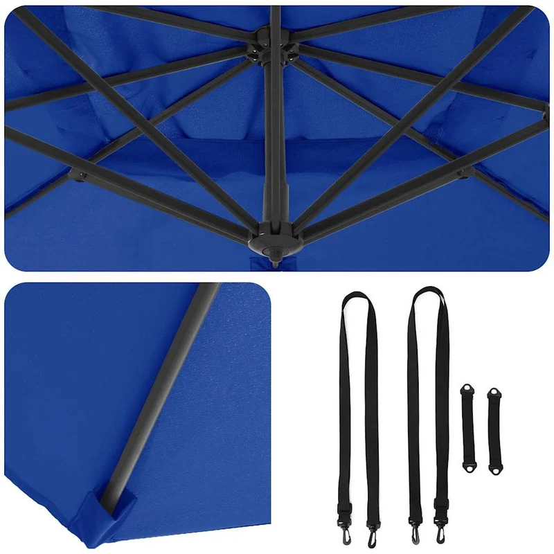 Parasol cantilever rectangulaire 286 x 284 x 265 cm inclinable 360° durable en aluminium bleu 02_0058712