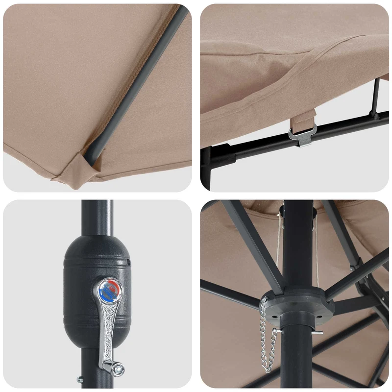 Parasol de jardin pliable design moderne 385 x 209 x 244 cm avec lumière LED ambiance cosy en polyester taupe 02_0058685