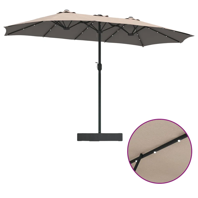 Parasol de jardin pliable design moderne 385 x 209 x 244 cm avec lumière LED ambiance cosy en polyester taupe 02_0058685