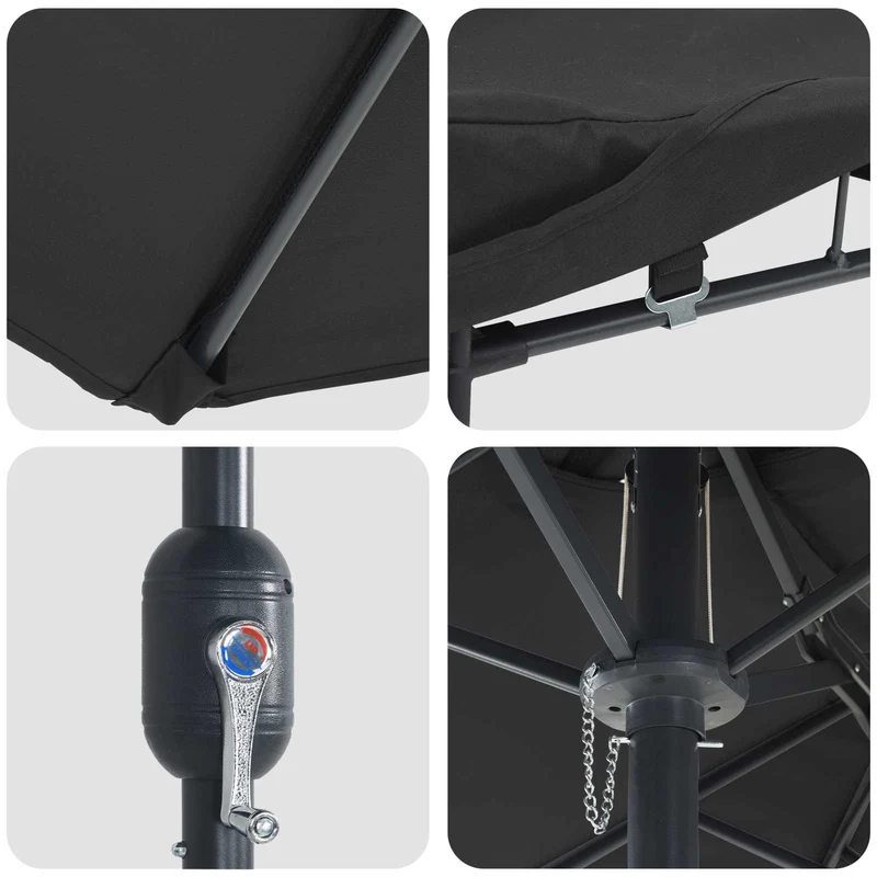 Parasol de jardin pliable moderne avec éclairage LED 385 x 209 x 244 cm en polyester noir 02_0058688