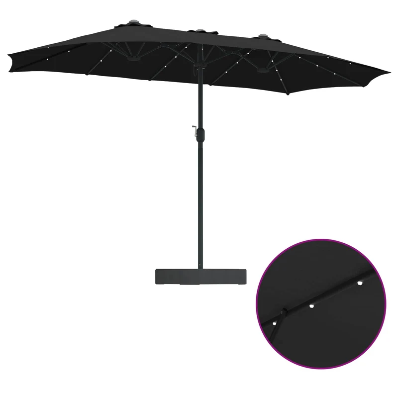Parasol de jardin pliable moderne avec éclairage LED 385 x 209 x 244 cm en polyester noir 02_0058688