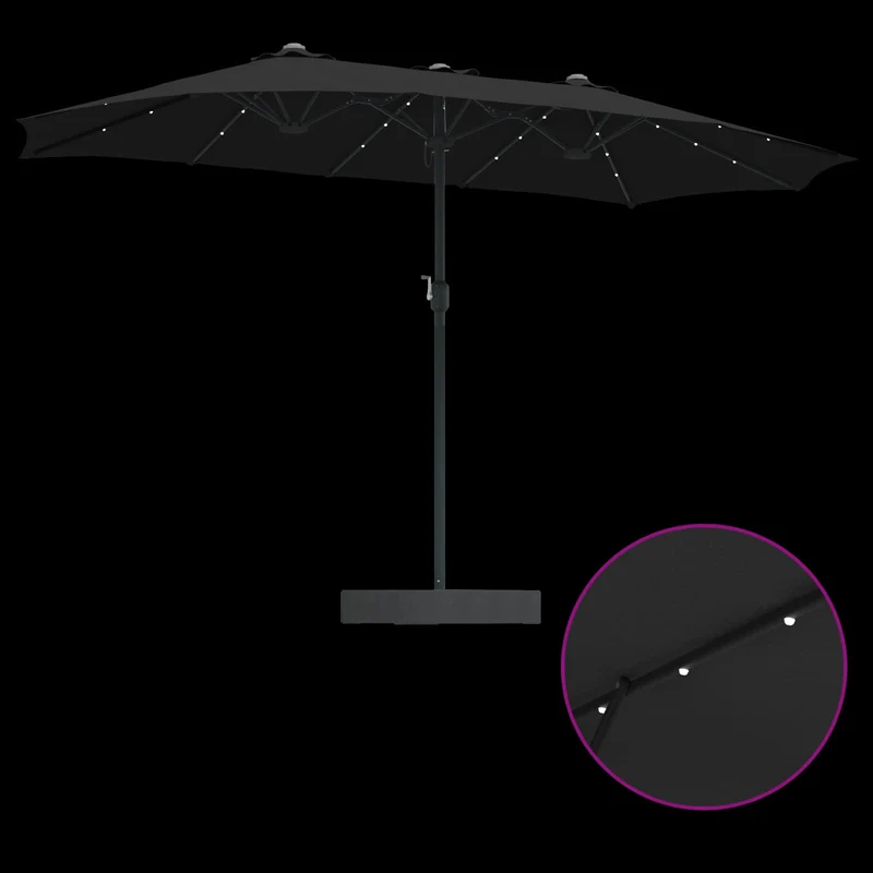Parasol de jardin pliable moderne avec éclairage LED 385 x 209 x 244 cm en polyester noir 02_0058688