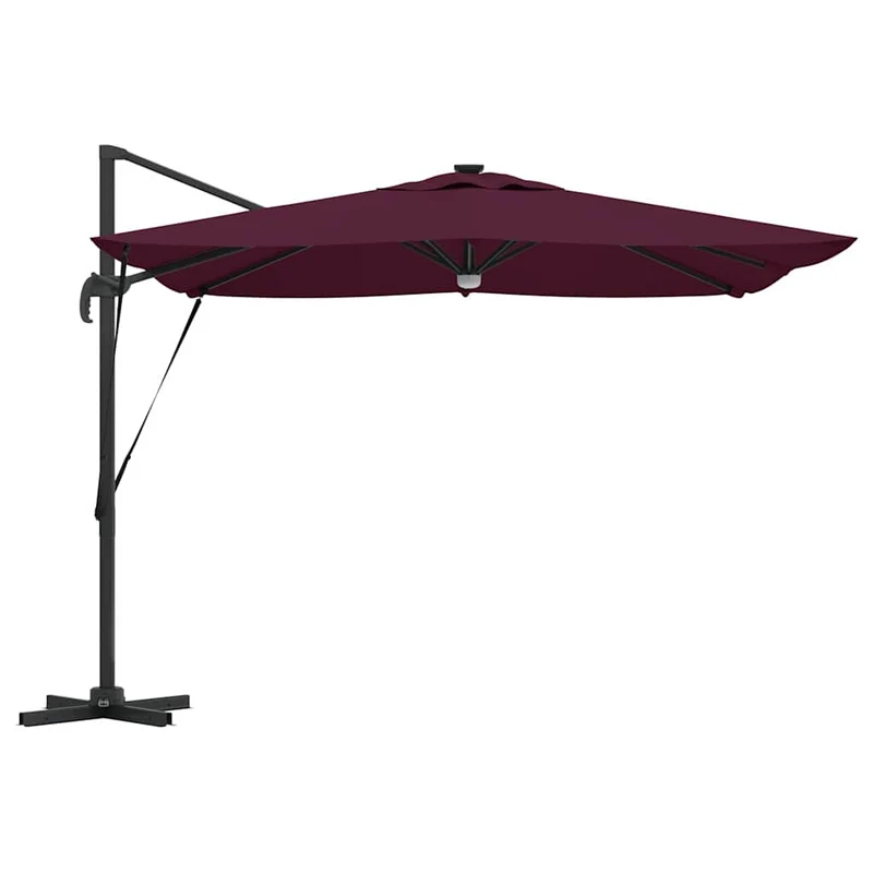 Parasol Roma rectangulaire inclinable 286 x 284 x 270 cm avec lumières LED écologiques en polyester rouge 02_0058729