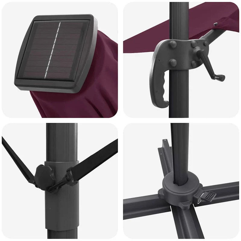 Parasol Roma rectangulaire inclinable 286 x 284 x 270 cm avec lumières LED écologiques en polyester rouge 02_0058729
