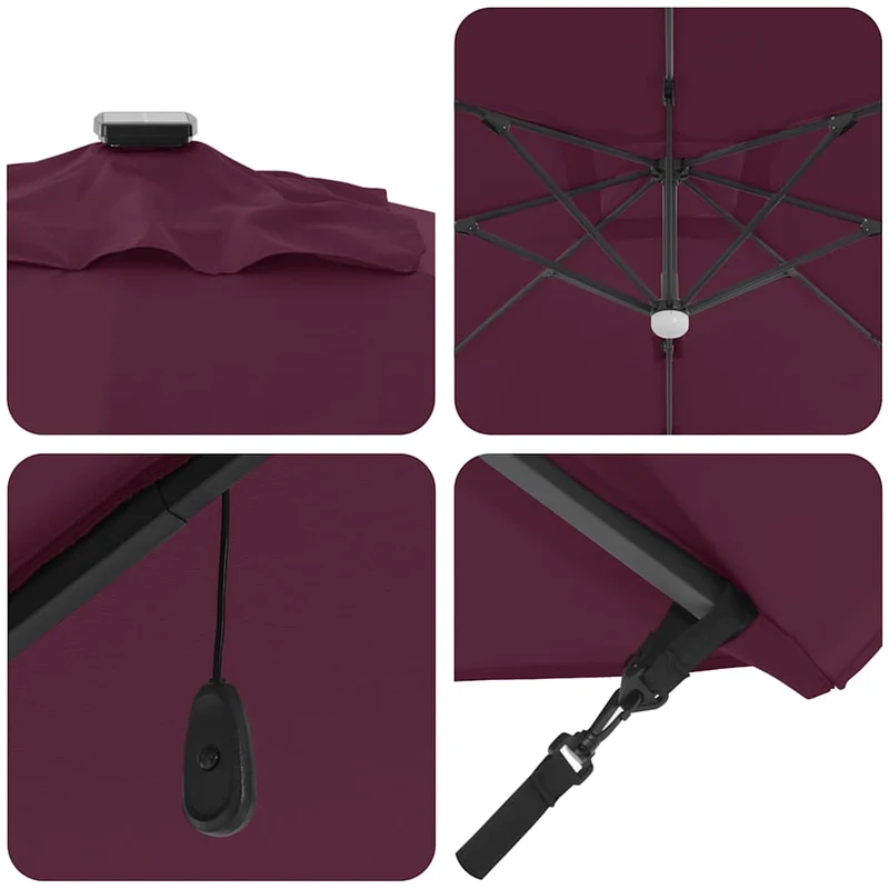 Parasol Roma rectangulaire inclinable 286 x 284 x 270 cm avec lumières LED écologiques en polyester rouge 02_0058729