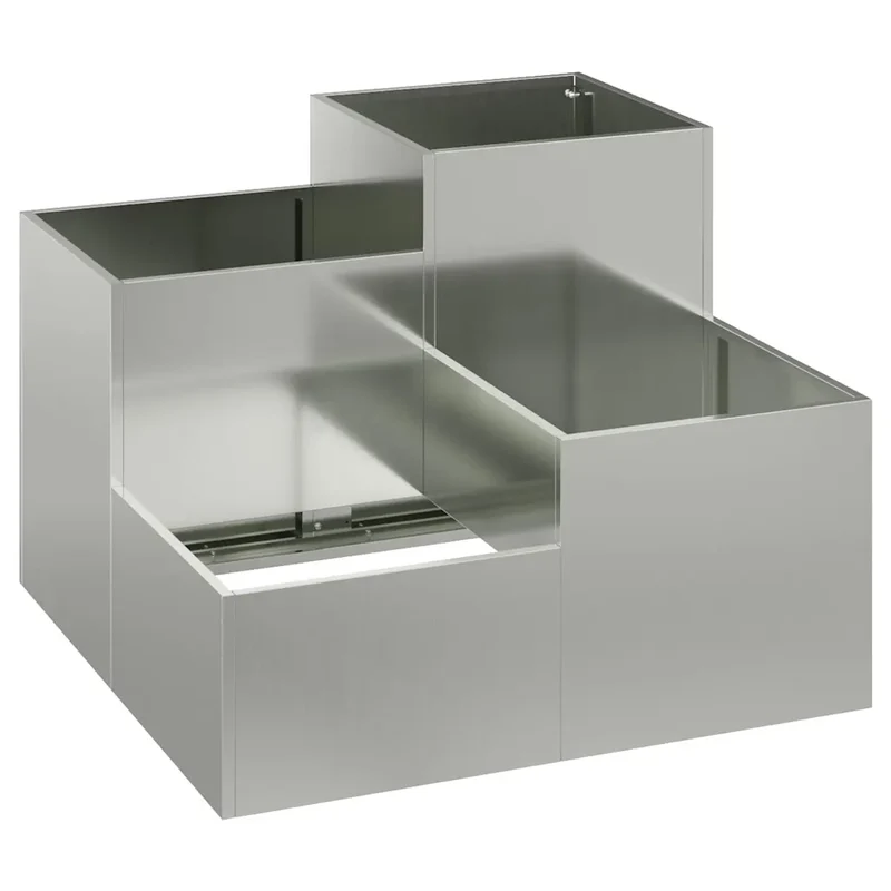 Cache-pot de jardin rectangulaire moderne 80 x 80 x 60 cm design minimaliste extérieur en acier galvanisé argent 02_0052072