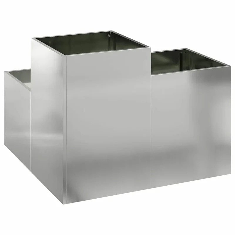 Cache-pot de jardin rectangulaire moderne 80 x 80 x 60 cm design minimaliste extérieur en acier galvanisé argent 02_0052072