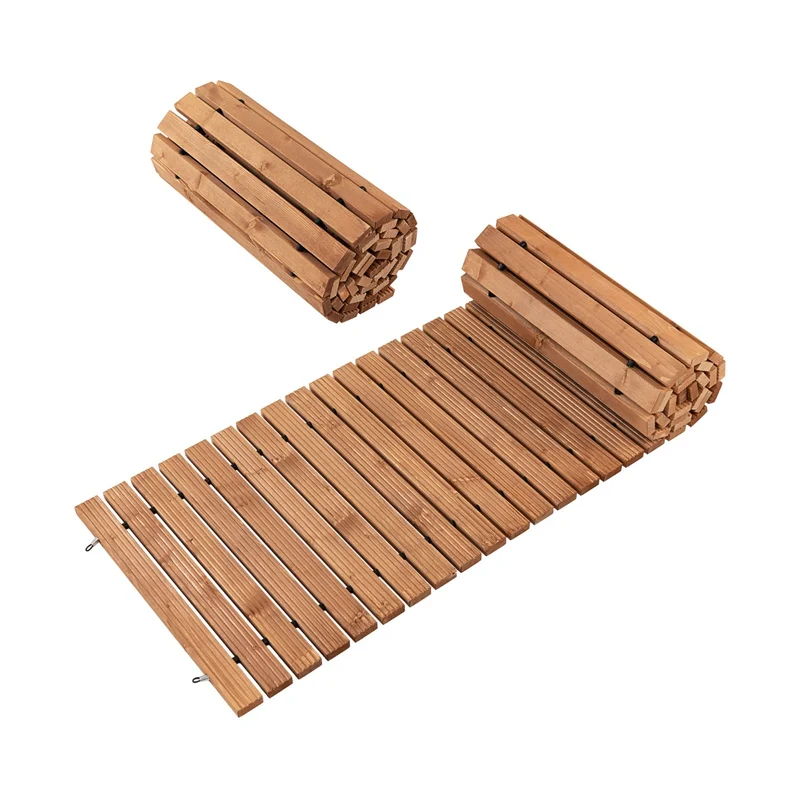 Allée de jardin en bois 245 x 55 cm sécurité antidérapante design naturel ambiance extérieure en bois sapin marron 20_0010033