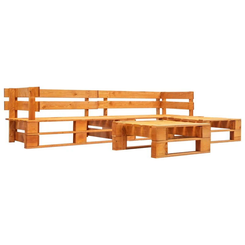 Salon de jardin meuble d'extérieur ensemble de mobilier palette 4 pièces bois marron miel 02_0018379