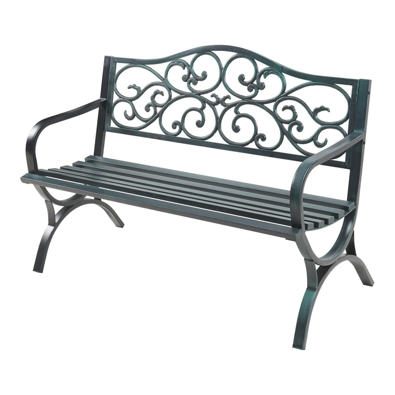 Banc de jardin 127 x 53 x 79 cm acier gris foncé avec patine verte 03_0008964