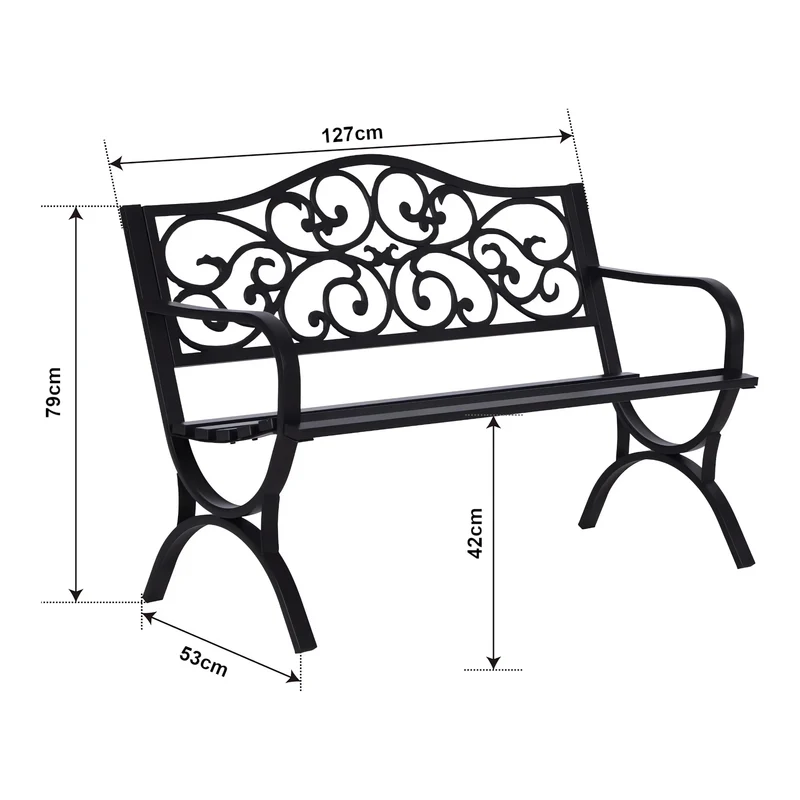 Banc de jardin 127 x 53 x 79 cm acier gris foncé avec patine verte 03_0008964