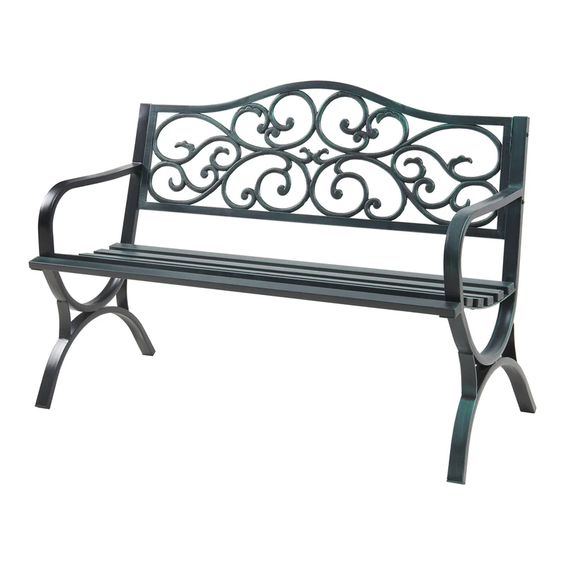 Banc de jardin 127 x 53 x 79 cm acier gris foncé avec patine verte 03_0008964