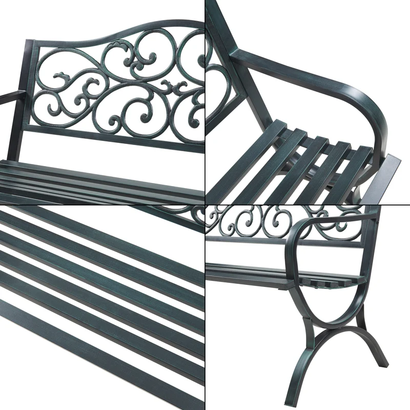 Banc de jardin 127 x 53 x 79 cm acier gris foncé avec patine verte 03_0008964