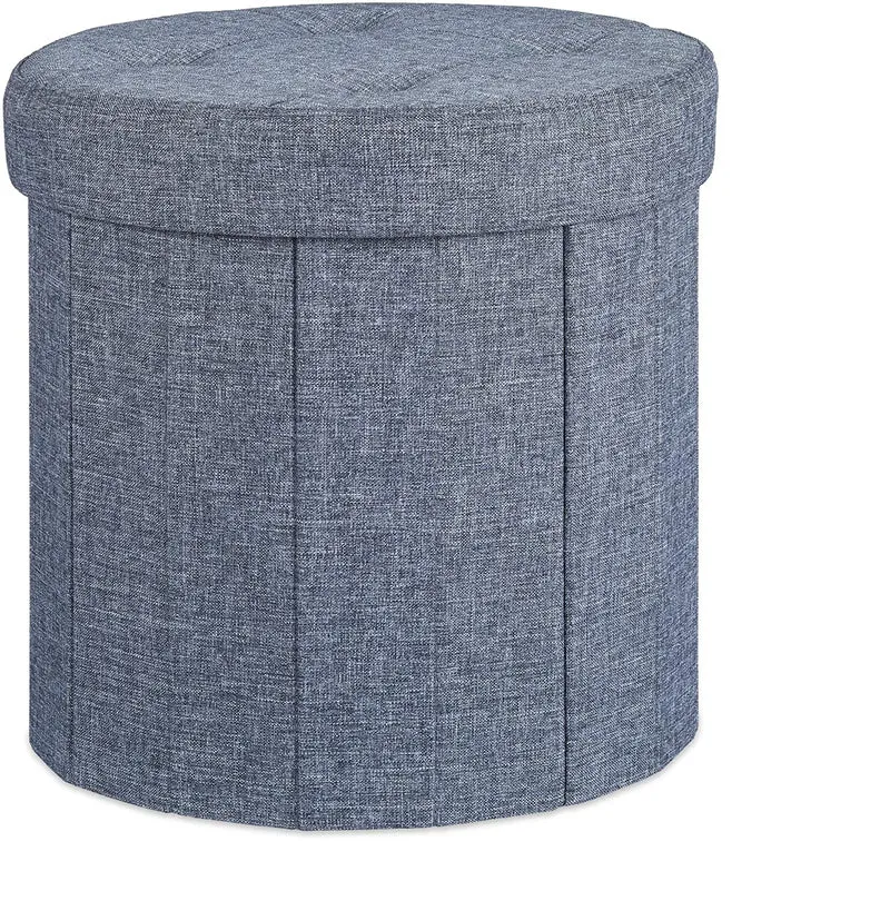 Tabouret avec rangement pouf rond pliant pliable rembourré couvercle repose-pieds gris 13_0002759_2