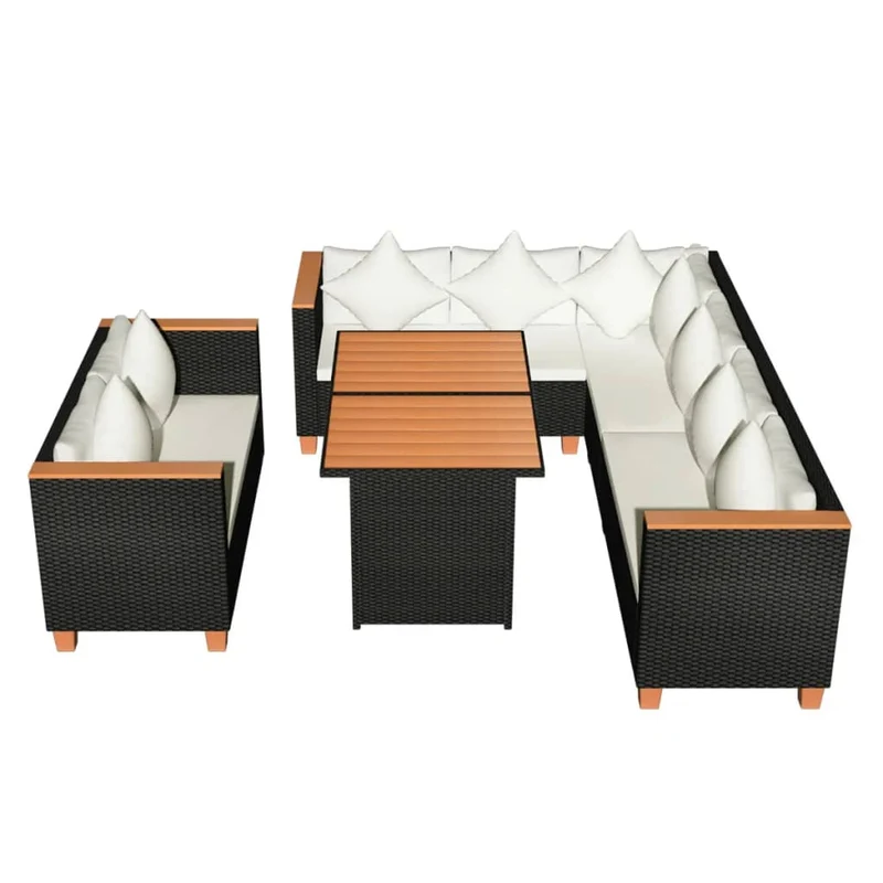 Salon de jardin meuble d'extérieur ensemble de mobilier 5 pièces avec coussins résine tressée noir 02_0016492