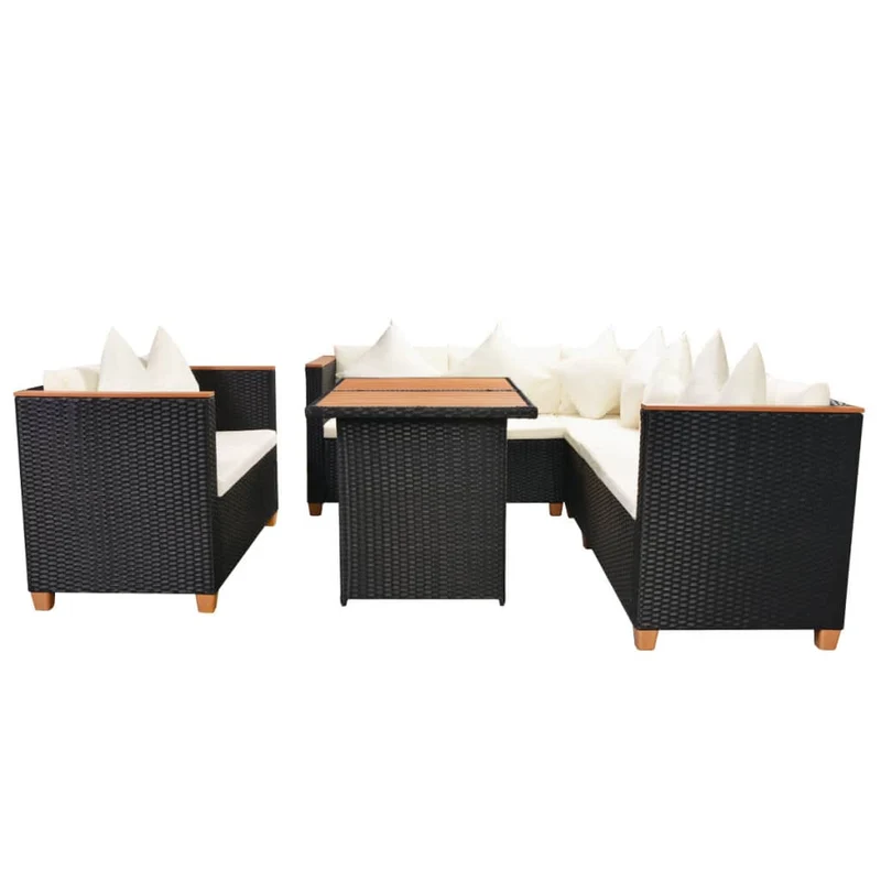 Salon de jardin meuble d'extérieur ensemble de mobilier 5 pièces avec coussins résine tressée noir 02_0016492