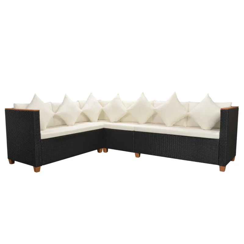 Salon de jardin meuble d'extérieur ensemble de mobilier 5 pièces avec coussins résine tressée noir 02_0016492