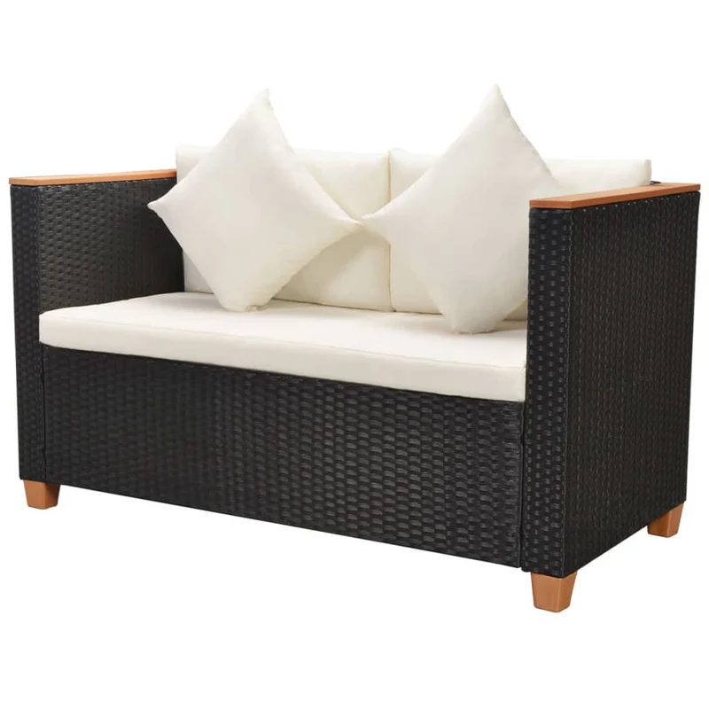 Salon de jardin meuble d'extérieur ensemble de mobilier 5 pièces avec coussins résine tressée noir 02_0016492