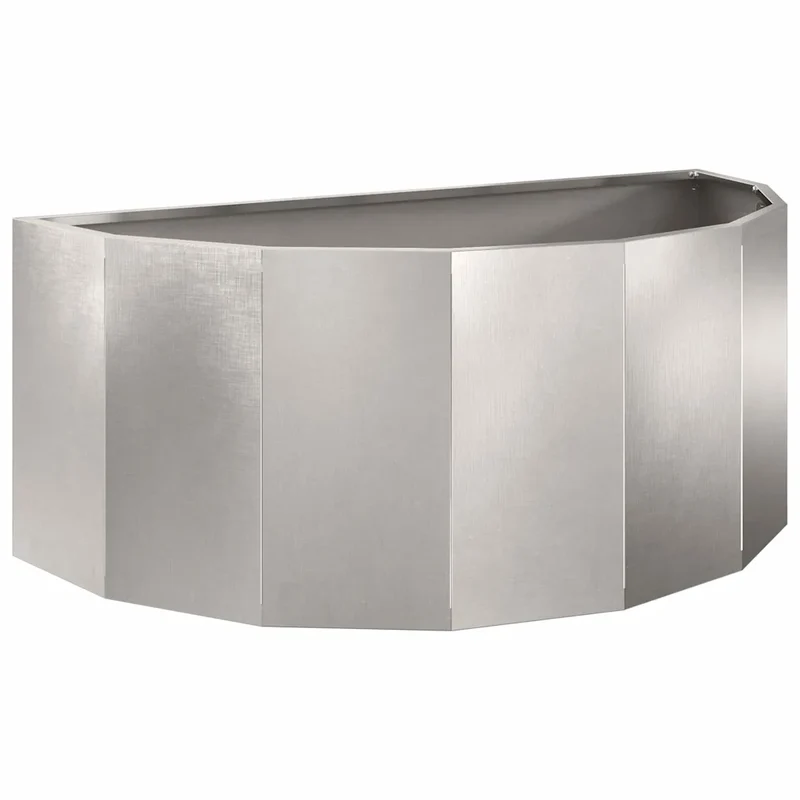 Jardinière demi-rond design moderne extérieur 90 x 45 x 35 cm facile à assembler en acier inoxydable argent 02_0052933