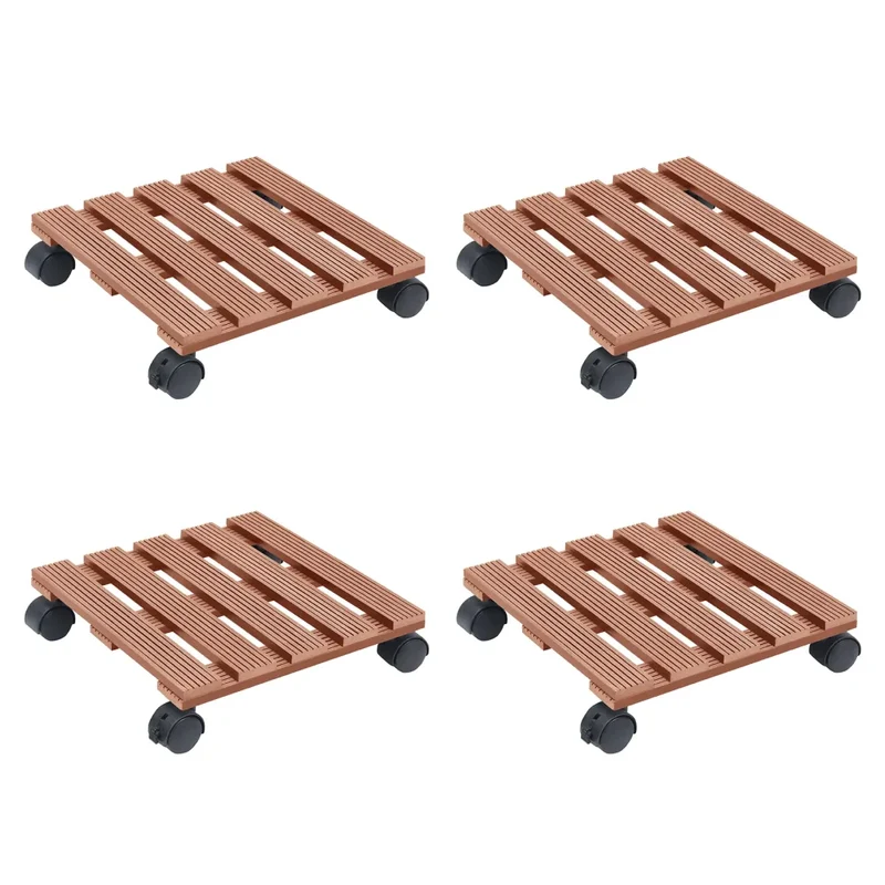Lot de 4 chariots à plantes pratiques avec roulettes pivotantes 30 x 30 x 7,5 cm en WPC marron 02_0055249