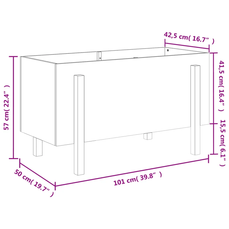 Lit surélevé de jardin 101 x 50 x 57 cm vaste espace décoratif style rustique en bois pin 02_0048499