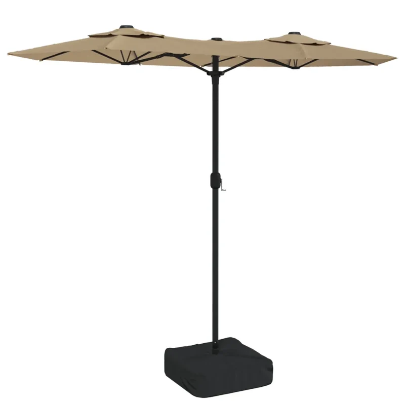 Parasol de jardin à double tête avec LED 316 x 145 cm ambiance chaleureuse finition mate en polyester taupe 02_0047395