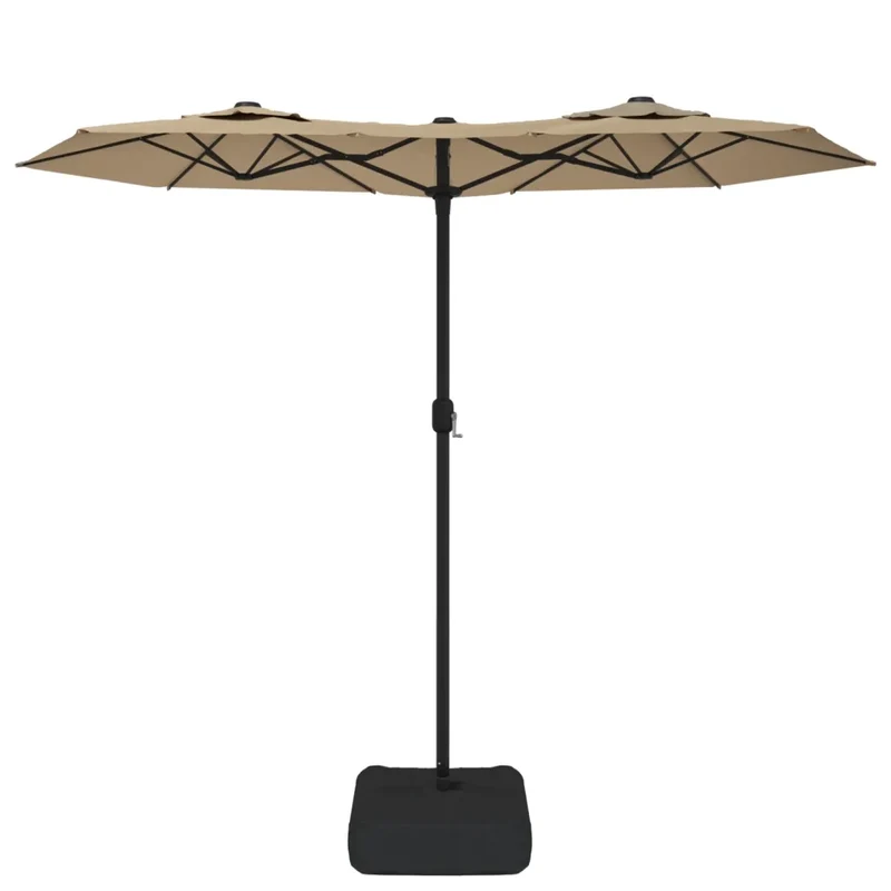 Parasol de jardin à double tête avec LED 316 x 145 cm ambiance chaleureuse finition mate en polyester taupe 02_0047395