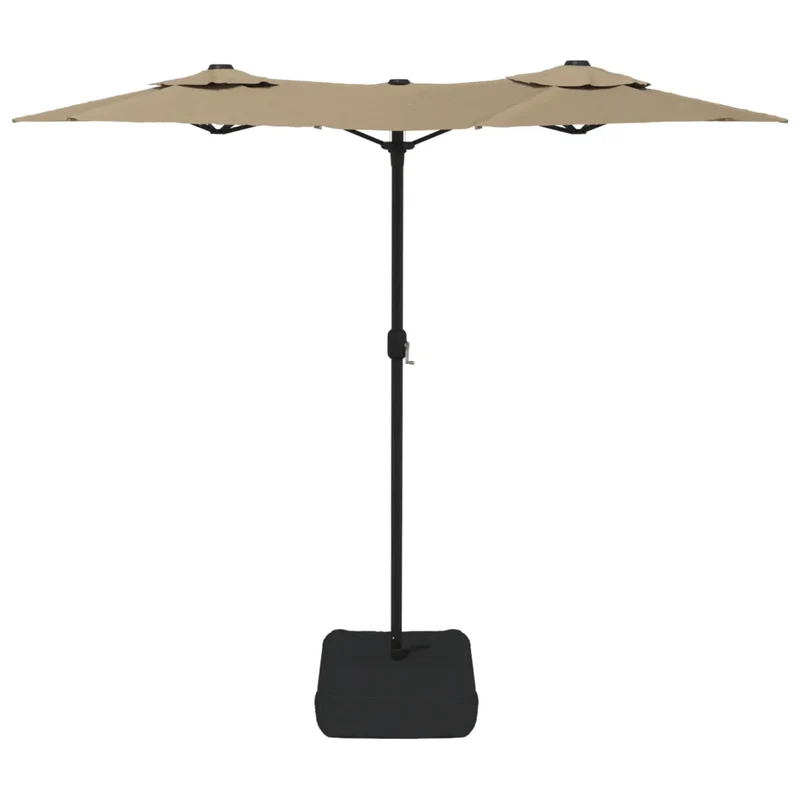 Parasol de jardin à double tête avec LED 316 x 145 cm ambiance chaleureuse finition mate en polyester taupe 02_0047395