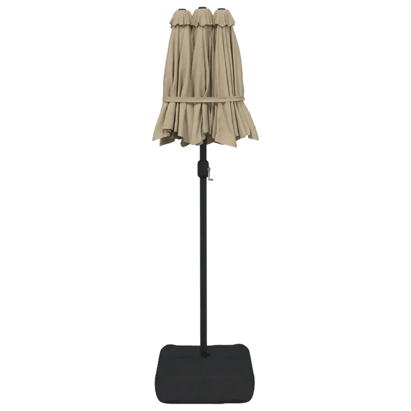 Parasol de jardin à double tête avec LED 316 x 145 cm ambiance chaleureuse finition mate en polyester taupe 02_0047395