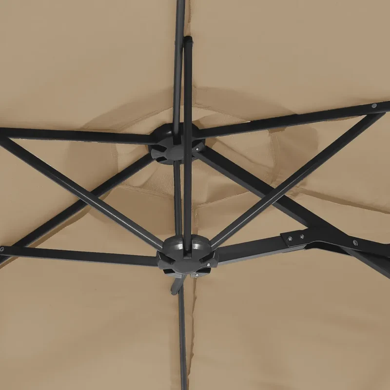 Parasol de jardin à double tête avec LED 316 x 145 cm ambiance chaleureuse finition mate en polyester taupe 02_0047395